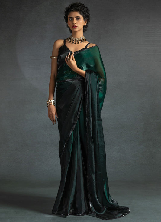 Border Work Satin Silk Green Traditional Saree S15433
