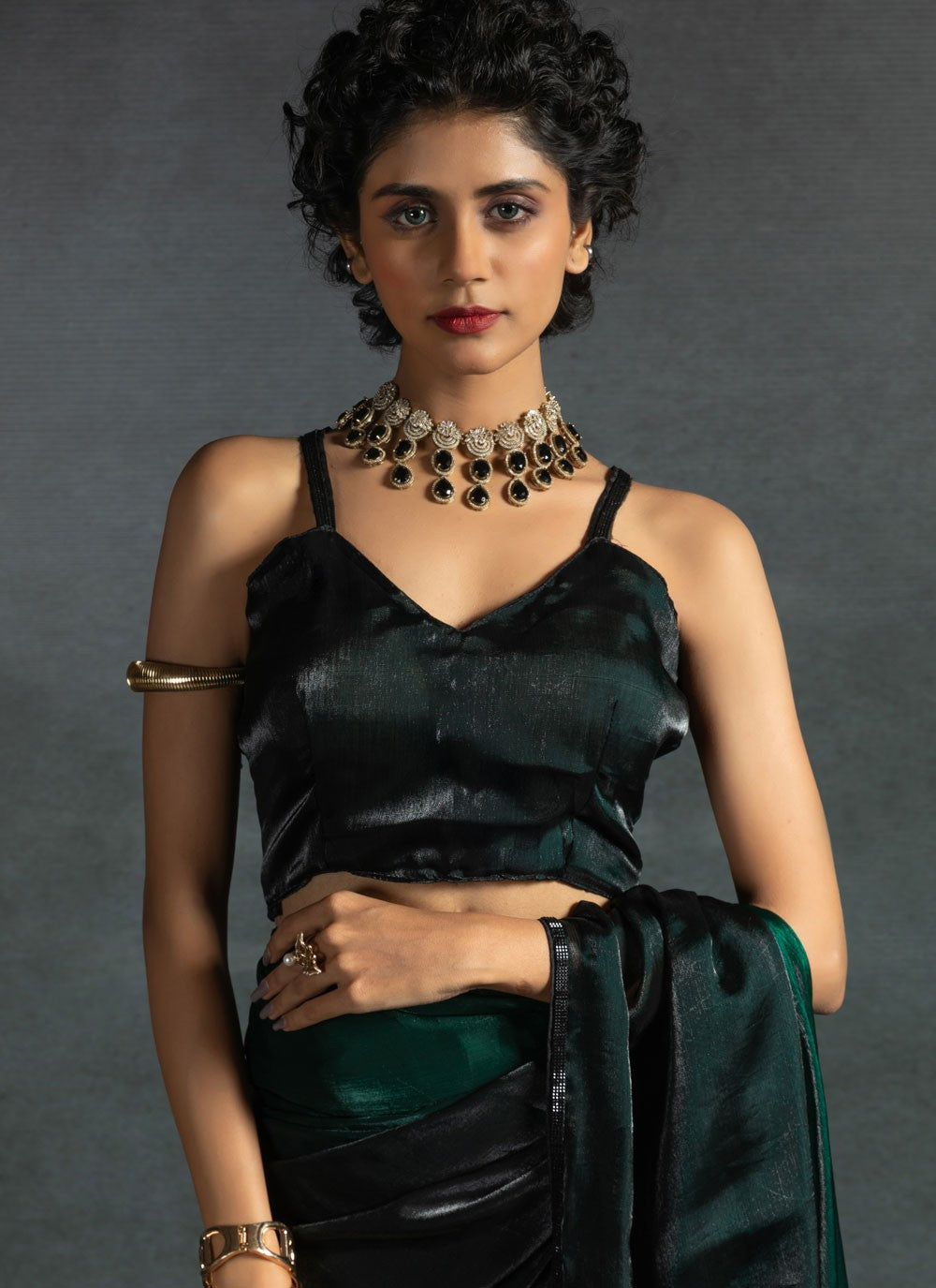Border Work Satin Silk Green Traditional Saree S15433