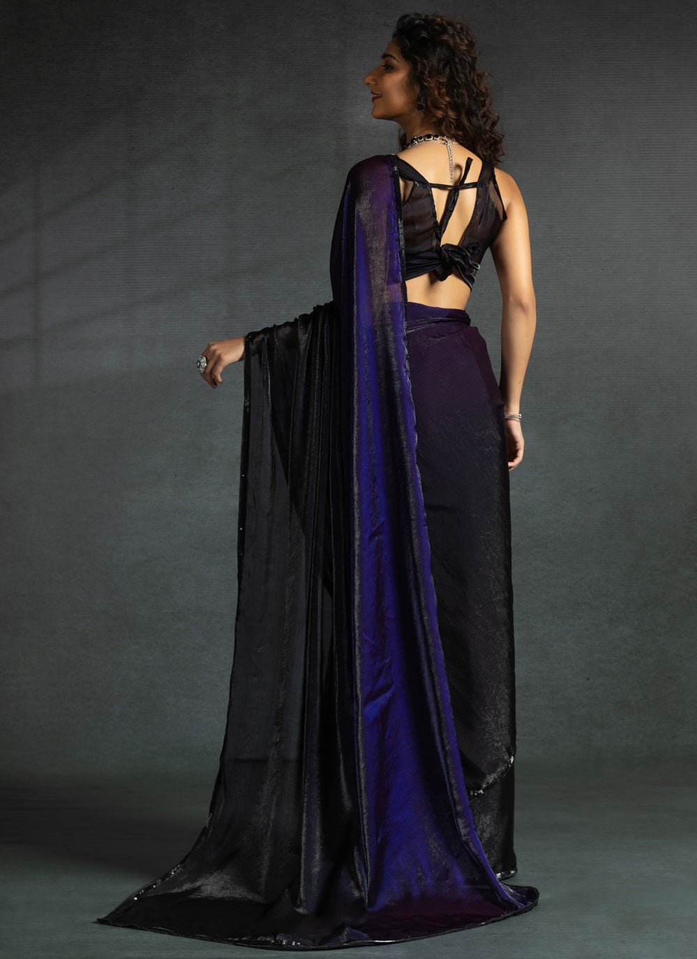 Border Work Satin Silk Navy Blue Classic Saree S15430