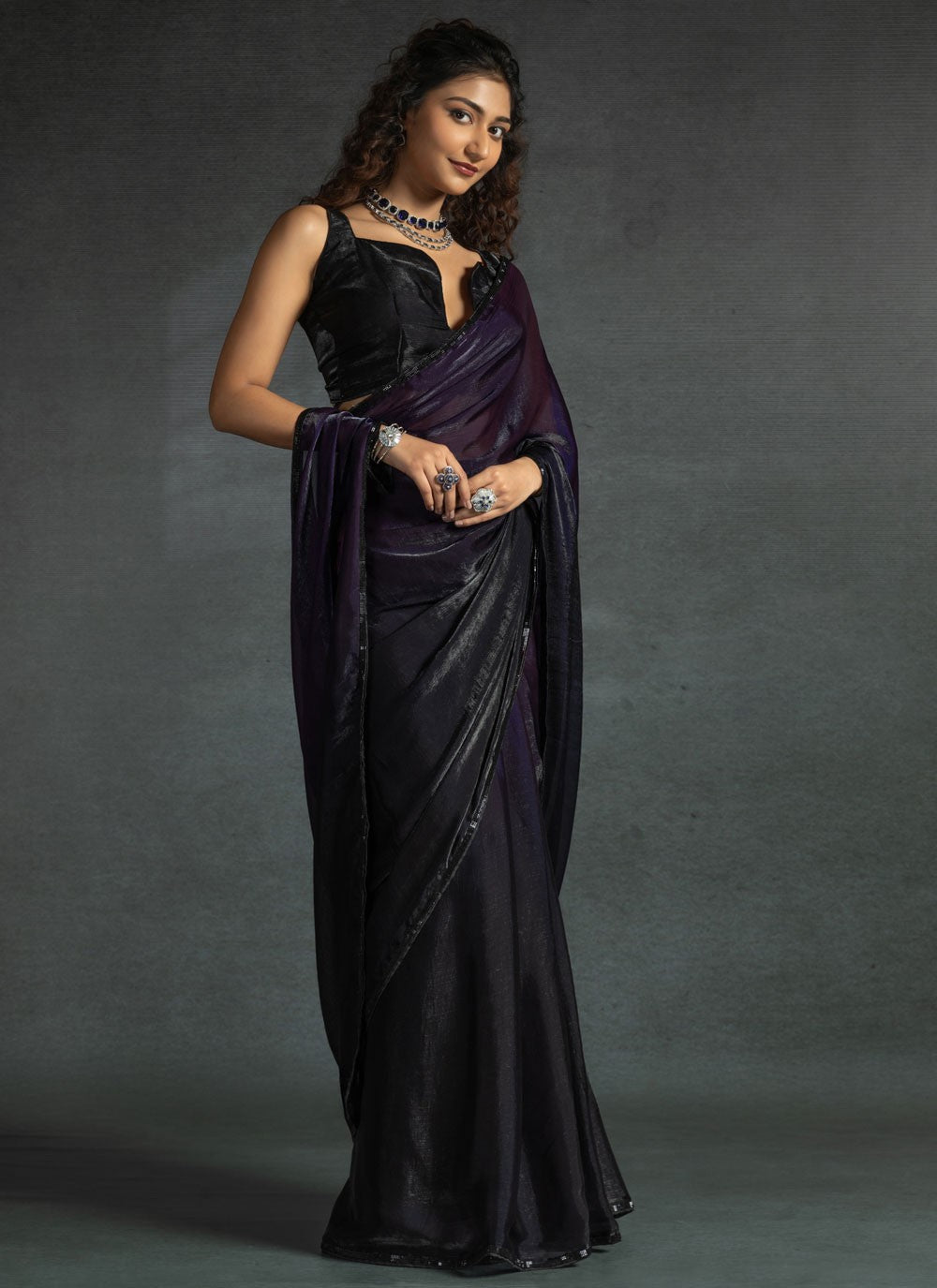 Border Work Satin Silk Navy Blue Classic Saree S15430