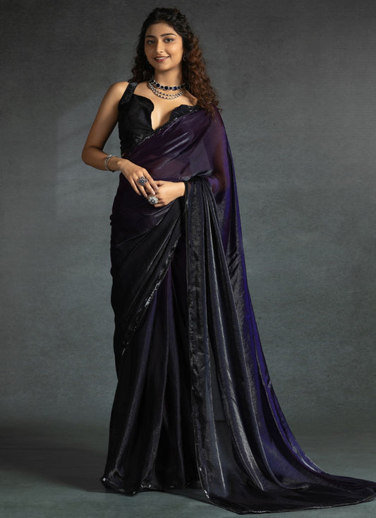 Border Work Satin Silk Navy Blue Classic Saree S15430