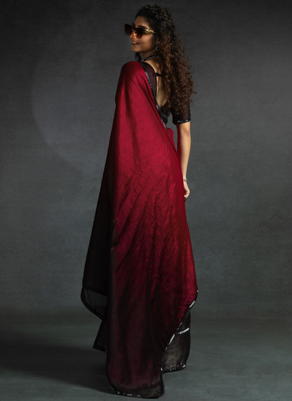 Border Work Satin Silk Red Trendy Saree S15434