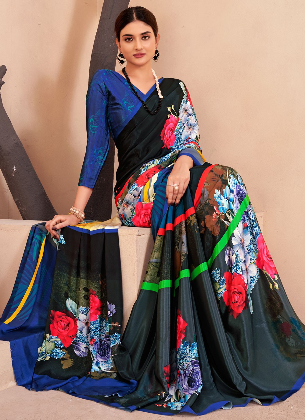 Classic Digital Print Crepe Silk Saree - S7514