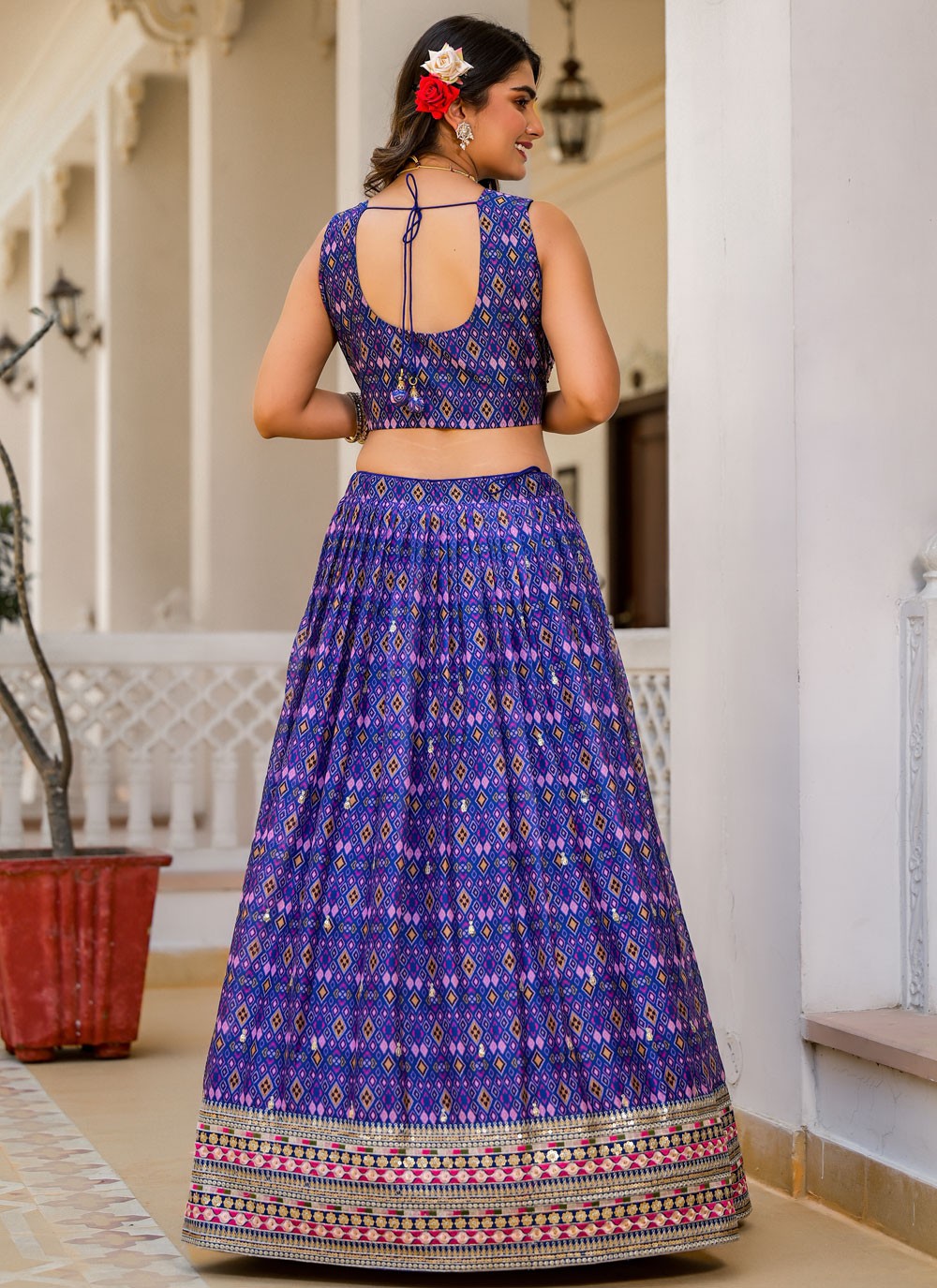 Digital Print Georgette Blue Lehenga - L3314