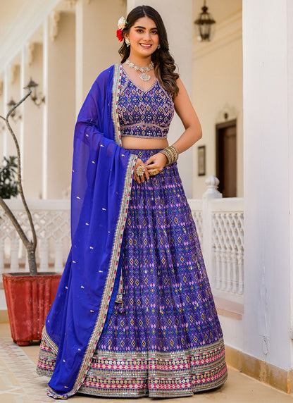 Digital Print Georgette Blue Lehenga - L3314