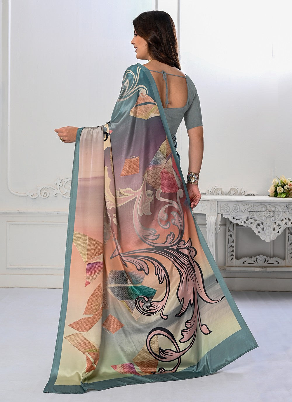 Classic Digital Print Crepe Silk Saree - S3219