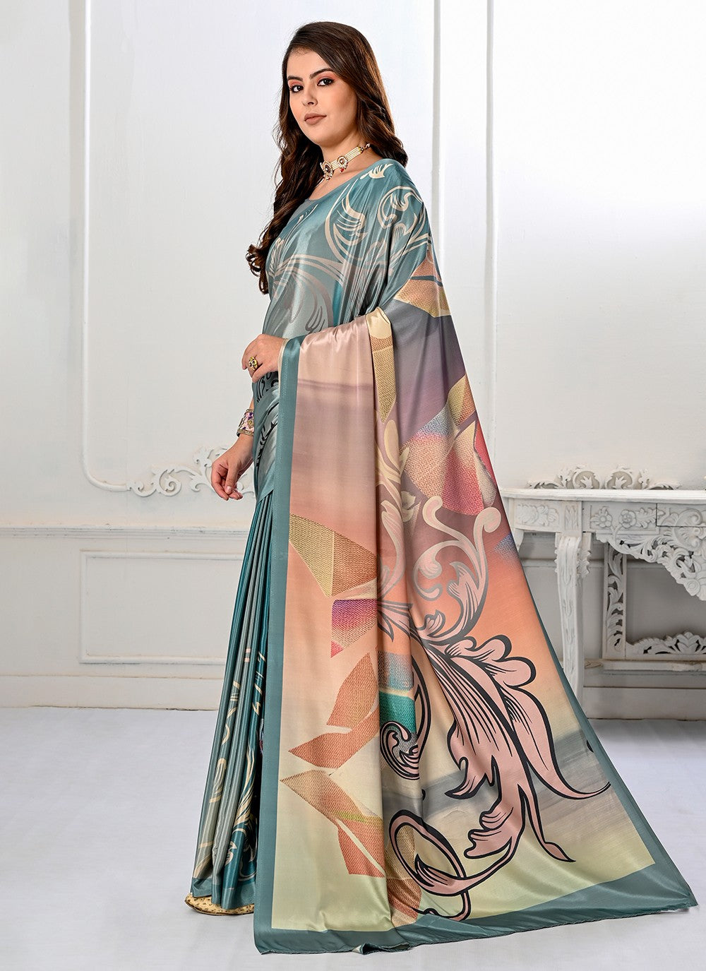 Classic Digital Print Crepe Silk Saree - S3219