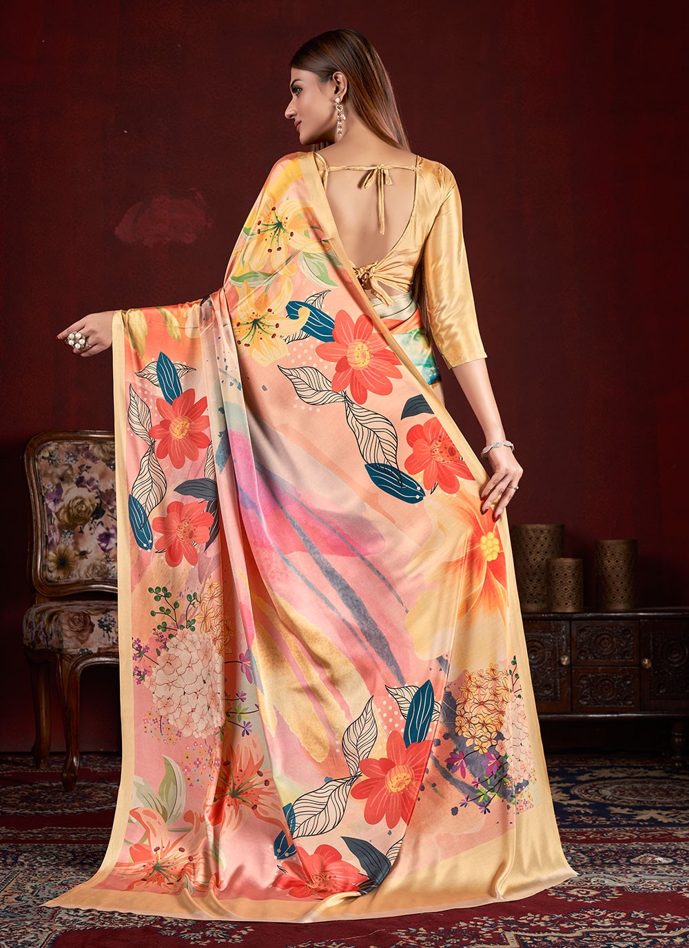 Classic Digital Print Crepe Silk Saree - S7015