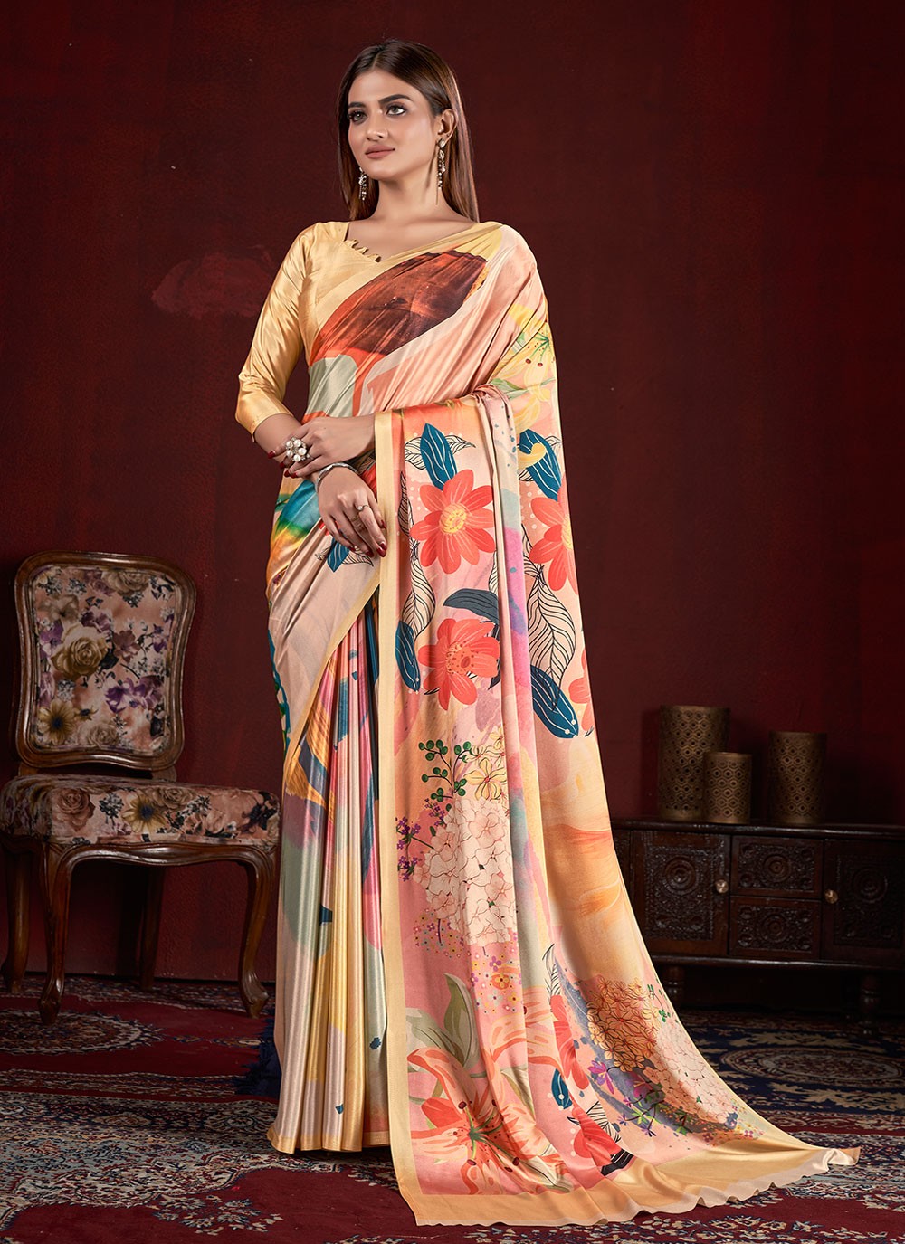 Classic Digital Print Crepe Silk Saree - S7015