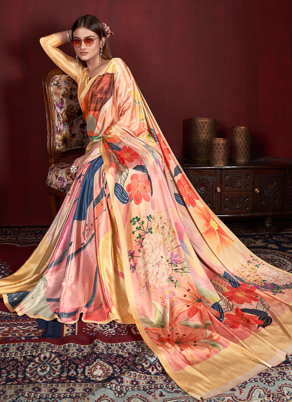Classic Digital Print Crepe Silk Saree - S7015