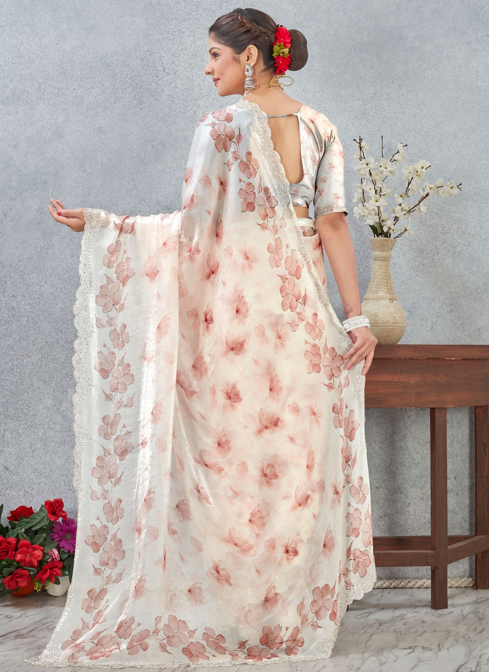 Peach Satin Trendy Saree Digital Print S20256