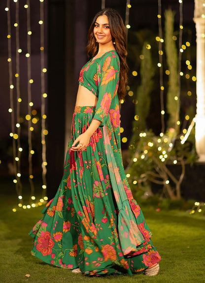 Chinon Ceremonial, Festival, Mehandi & Sangeet, Party Readymade Lehenga Choli L3511