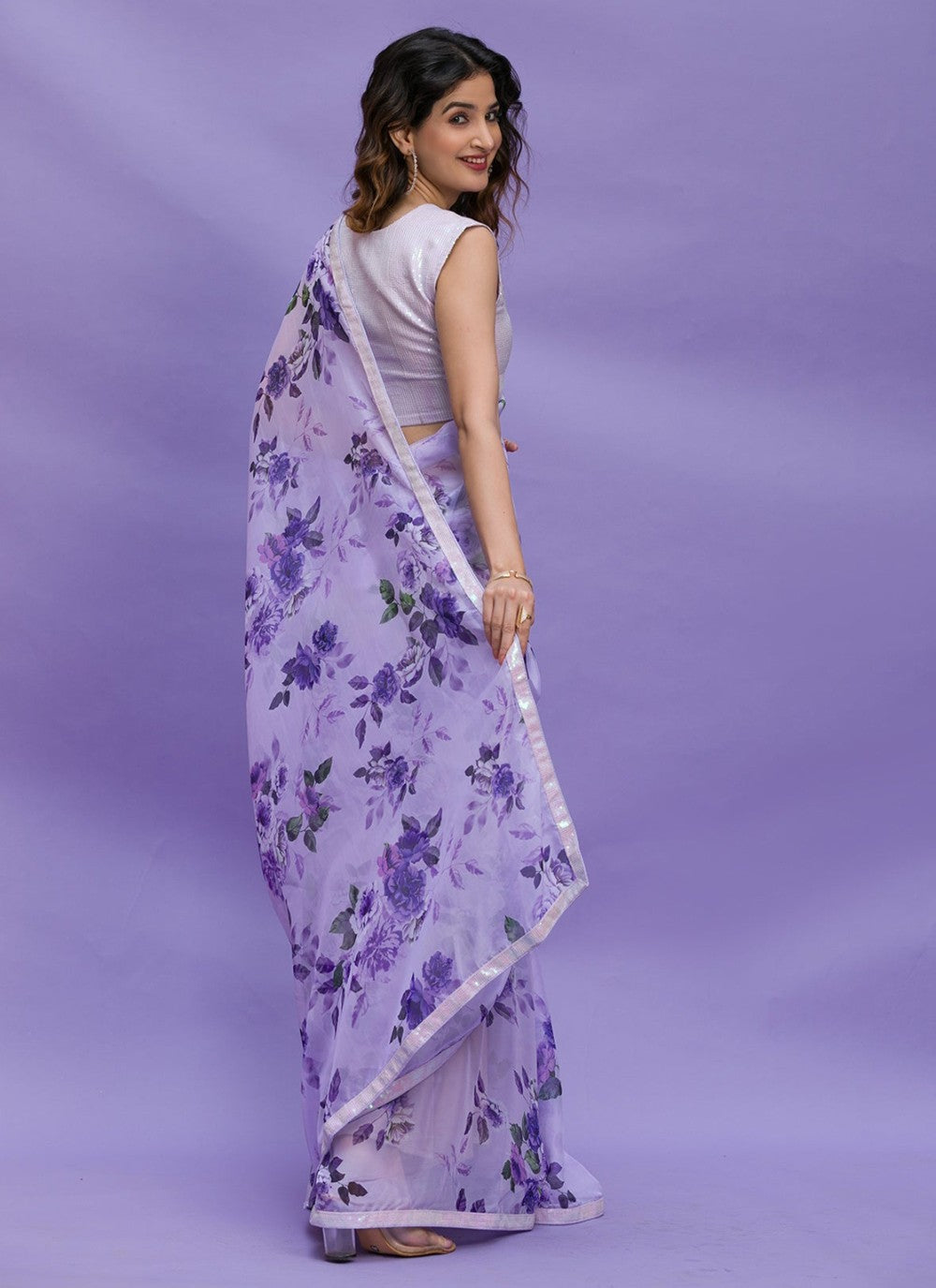Classic Digital Print Chinon Saree - S3794