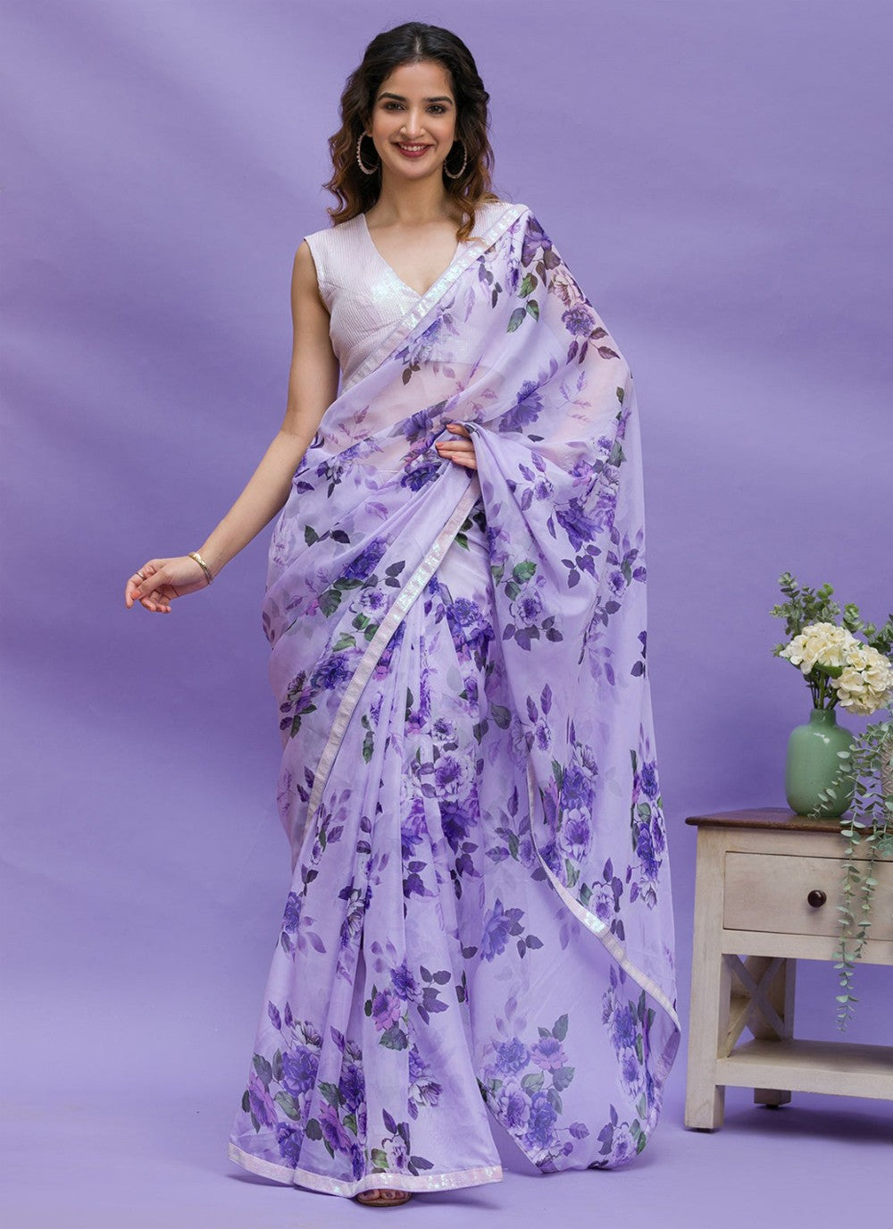 Classic Digital Print Chinon Saree - S3794