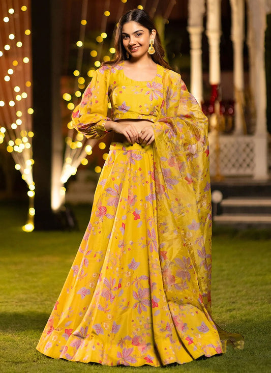 Chinon Ceremonial, Festival, Mehandi & Sangeet, Party Readymade Lehenga Choli L3506