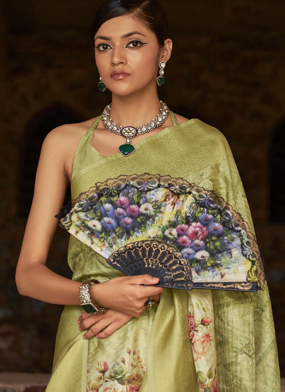 Classic Saree Digital Print Green Tussar Silk Saree S13229