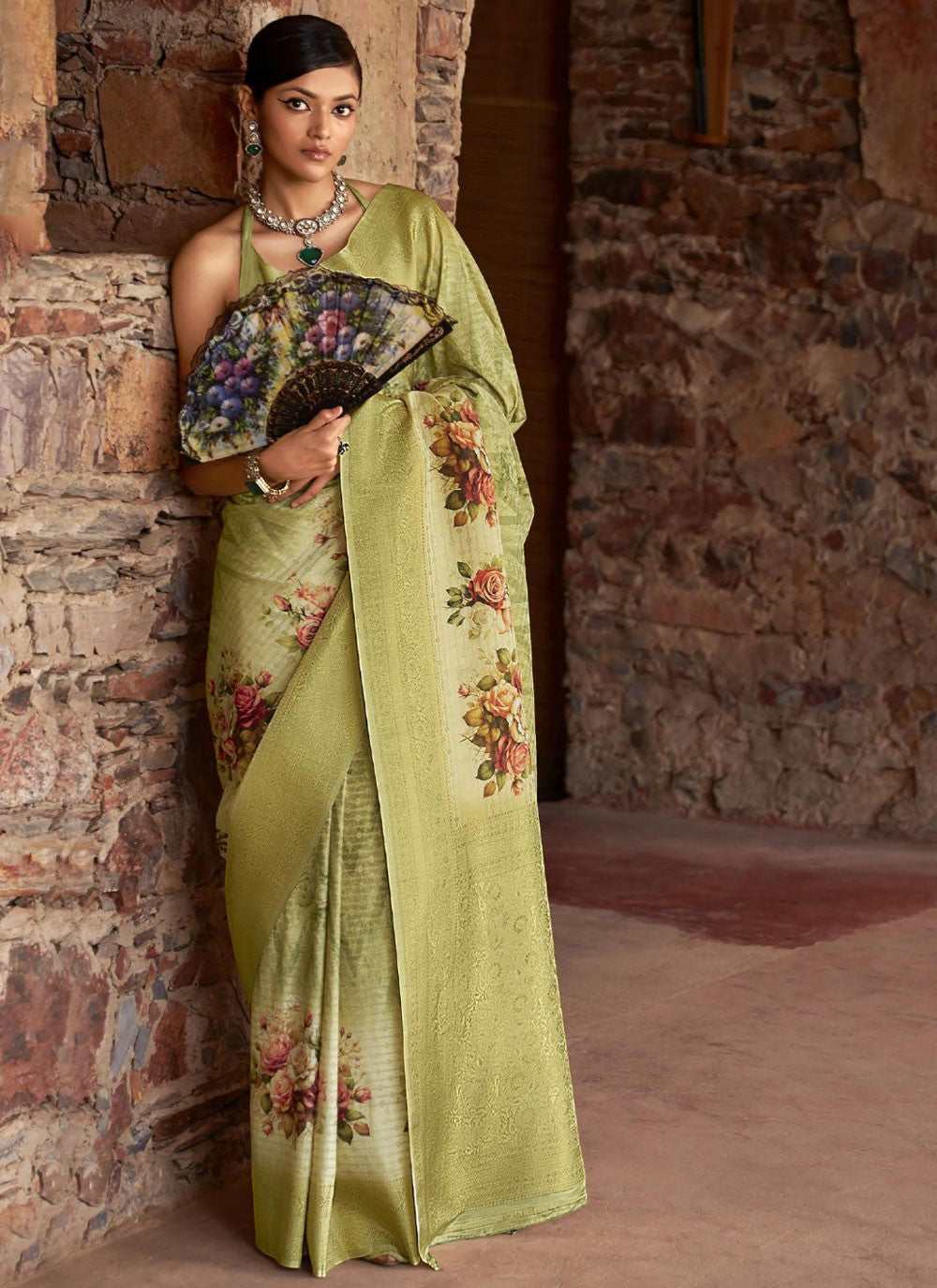 Classic Saree Digital Print Green Tussar Silk Saree S13229