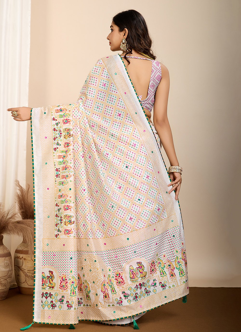 Contemporary Digital Print Off White Cotton Saree S13537