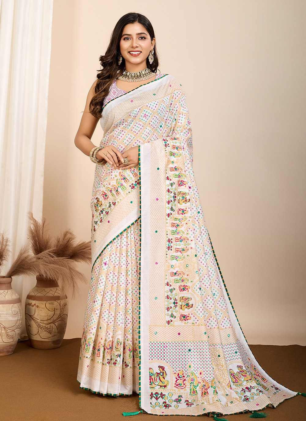 Contemporary Digital Print Off White Cotton Saree S13537