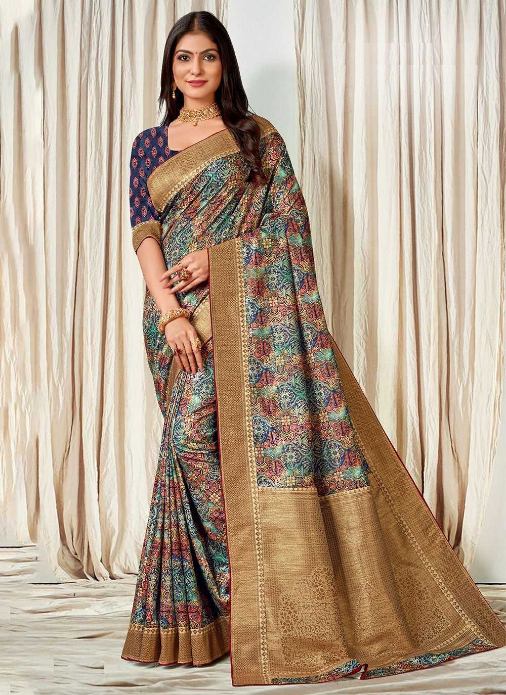 Classic Digital Print Tussar Silk Saree - S4545
