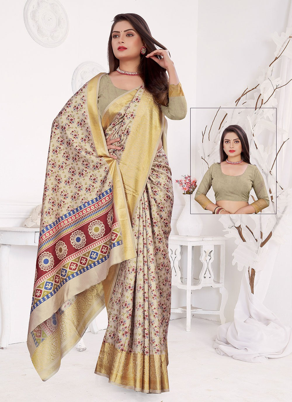 Trendy Digital Print Silk Saree - S4669