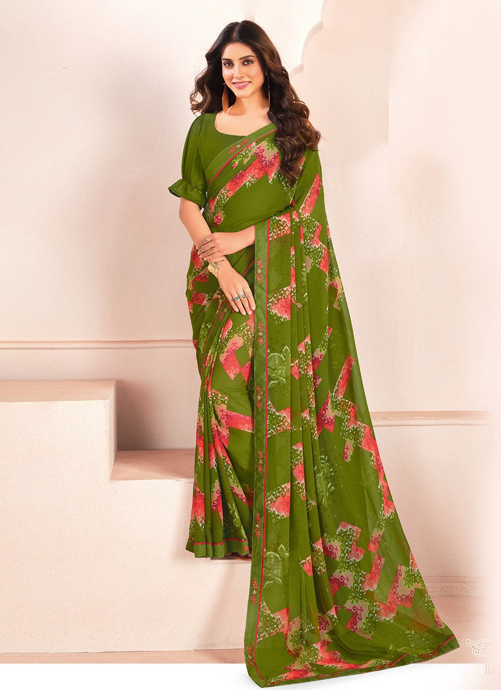Digital Print Georgette Green Classic Saree S15278