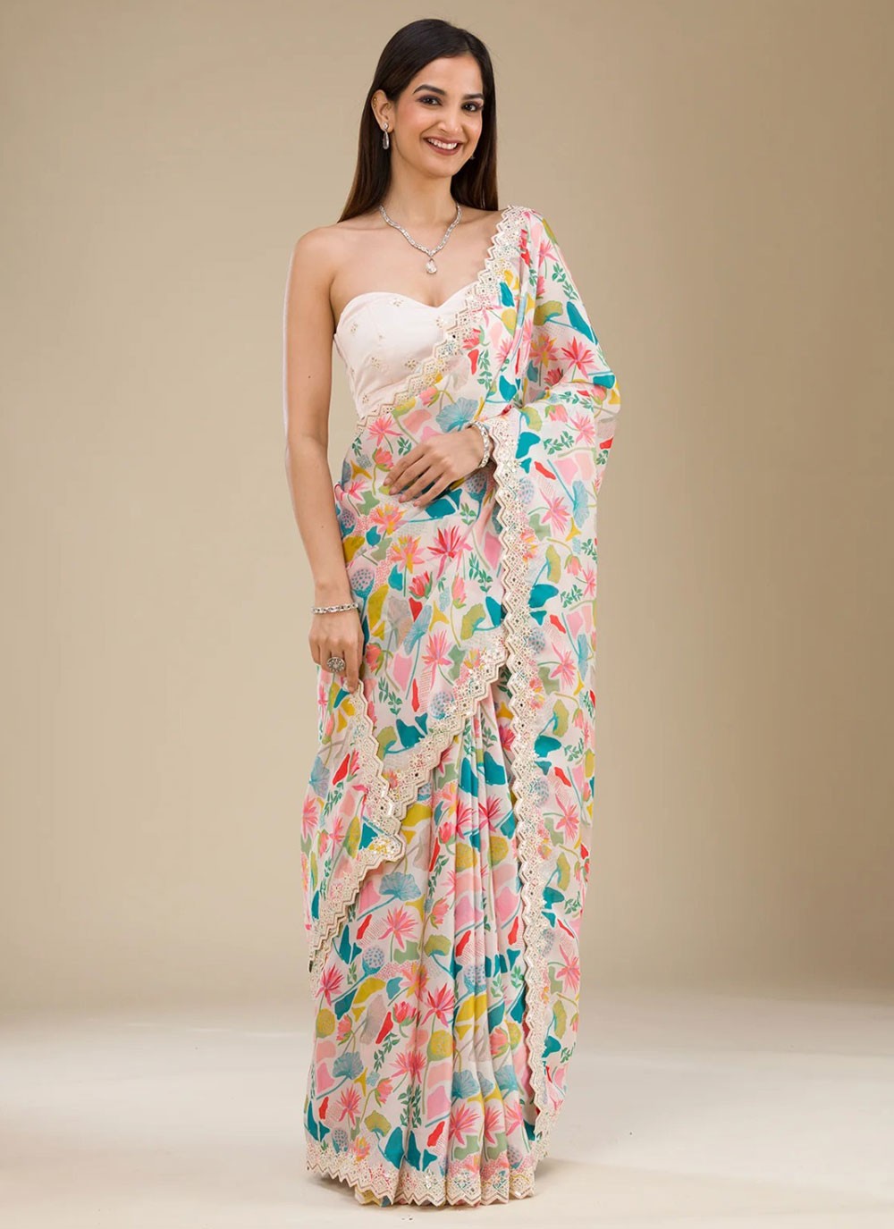 Designer Cord Off White Georgette Saree S12362