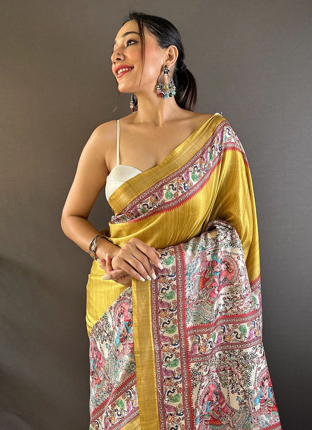 Printed Digital Print Tussar Silk Saree - S7857