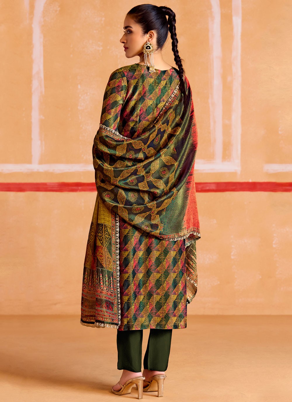 Salwar Suit Digital Print Green Muslin T5172