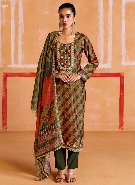Salwar Suit Digital Print Green Muslin T5172