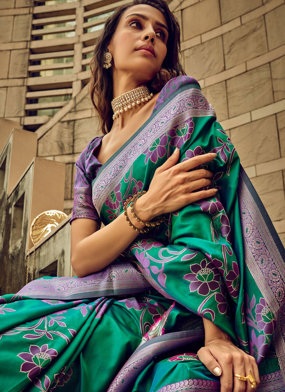 Trendy Digital Print Brasso, Satin Saree - S5589