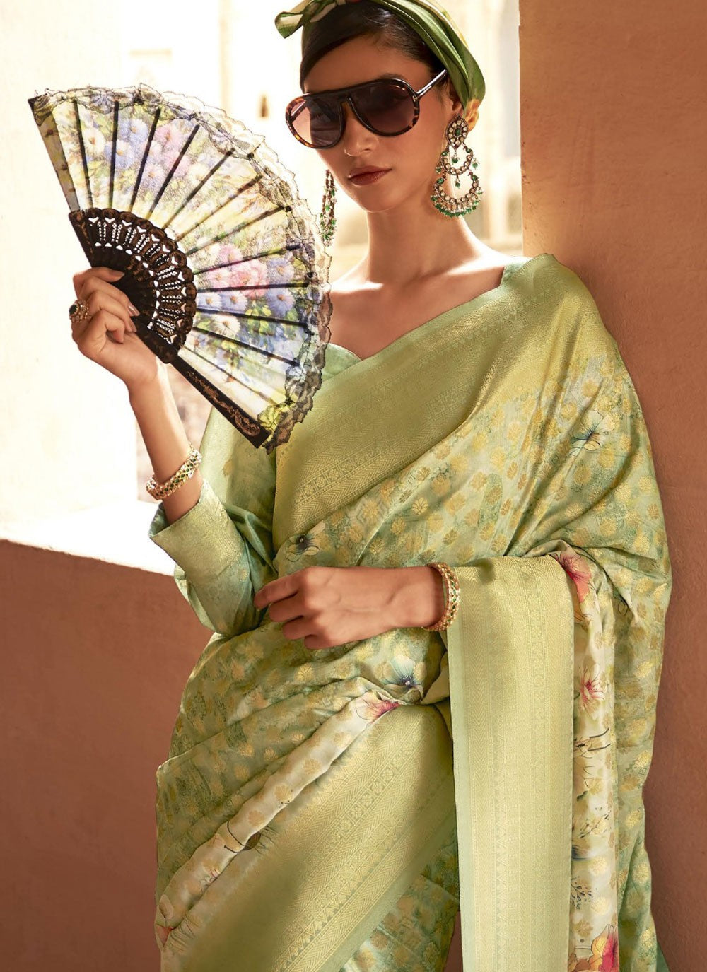 Classic Saree Digital Print Green Tussar Silk Saree S13224