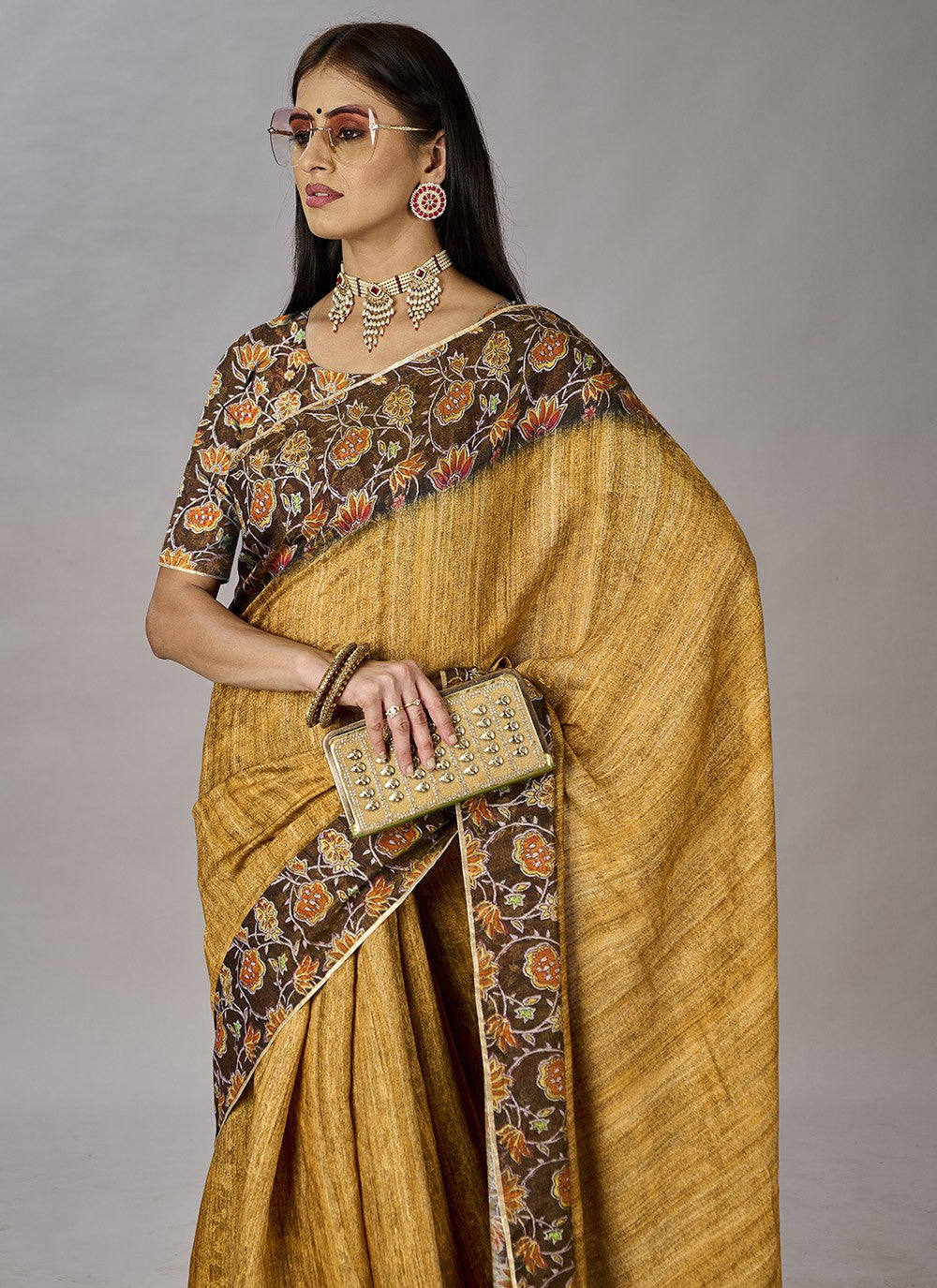Classic Digital Print Jacquard Silk Saree - S3384