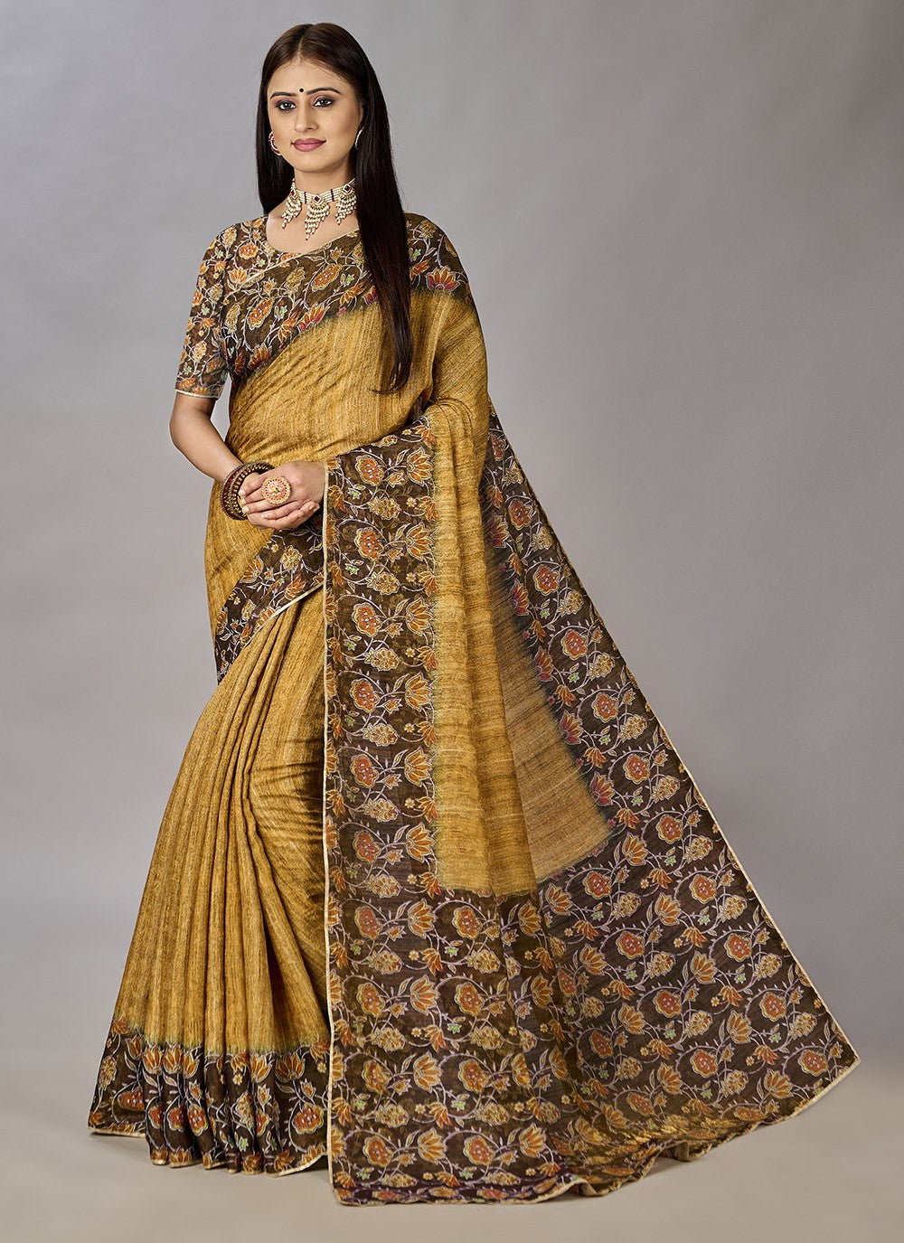 Classic Digital Print Jacquard Silk Saree - S3384