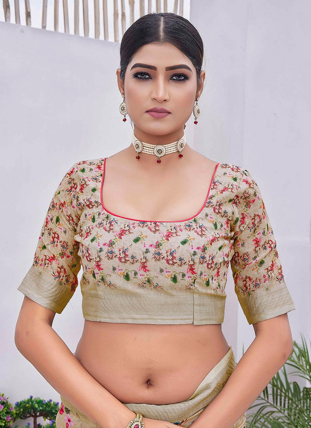 Classic Digital Print Linen Saree - S8986