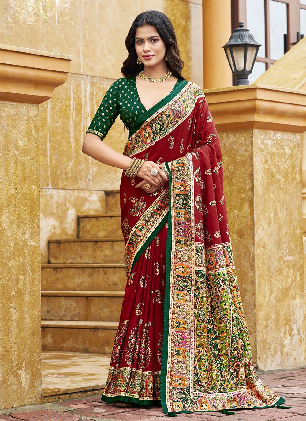 Maroon Silk Trendy Saree Digital Print S19348