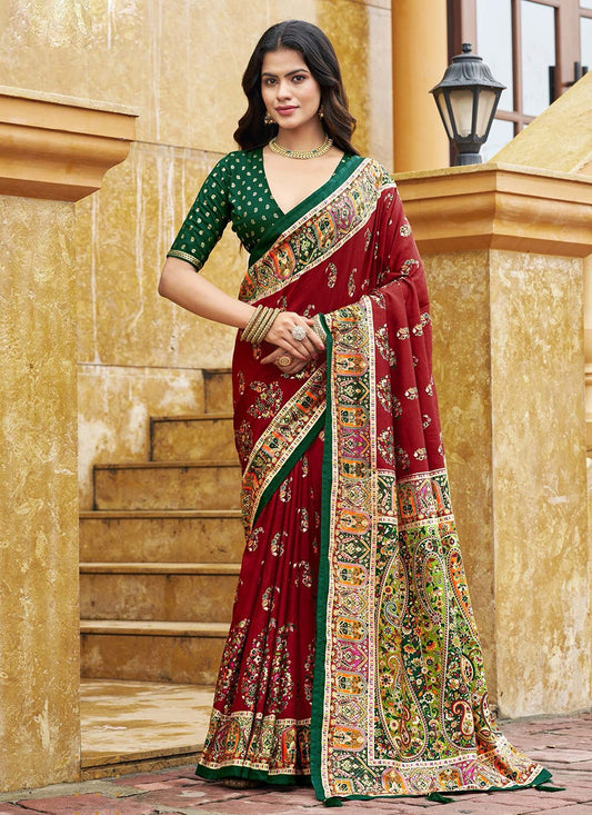 Maroon Silk Trendy Saree Digital Print S19348