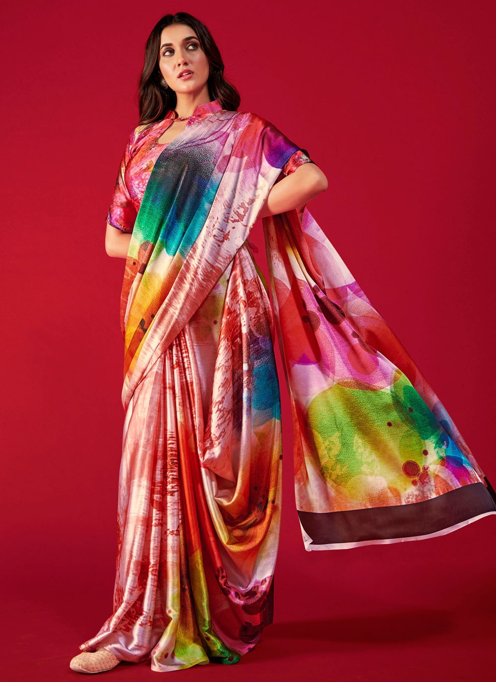Trendy Digital Print Pure Crepe, Satin Saree - S5666