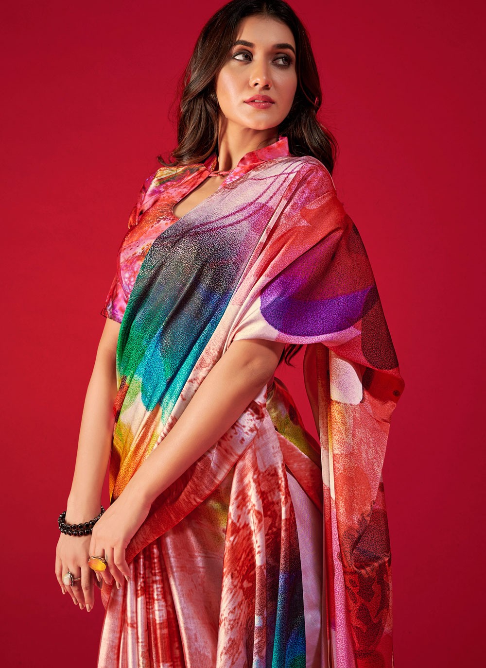Trendy Digital Print Pure Crepe, Satin Saree - S5666