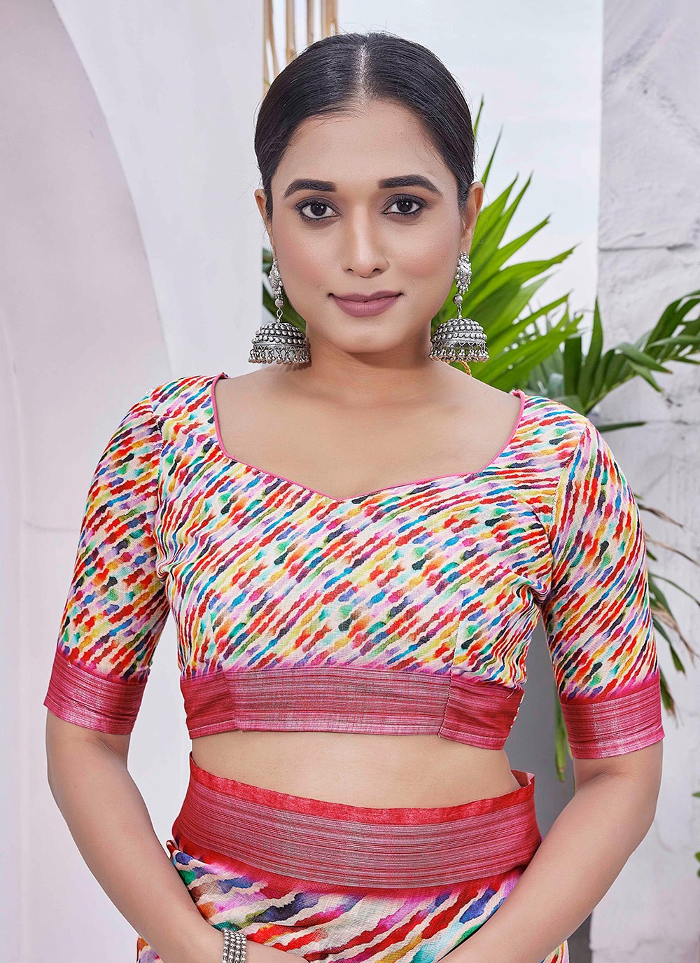 Classic Digital Print Linen Saree - S9004