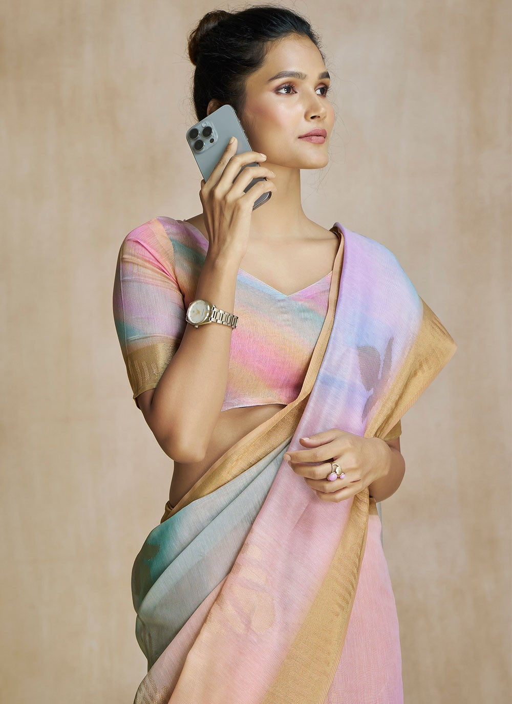 Classic Digital Print Fancy Fabric Saree - S8584