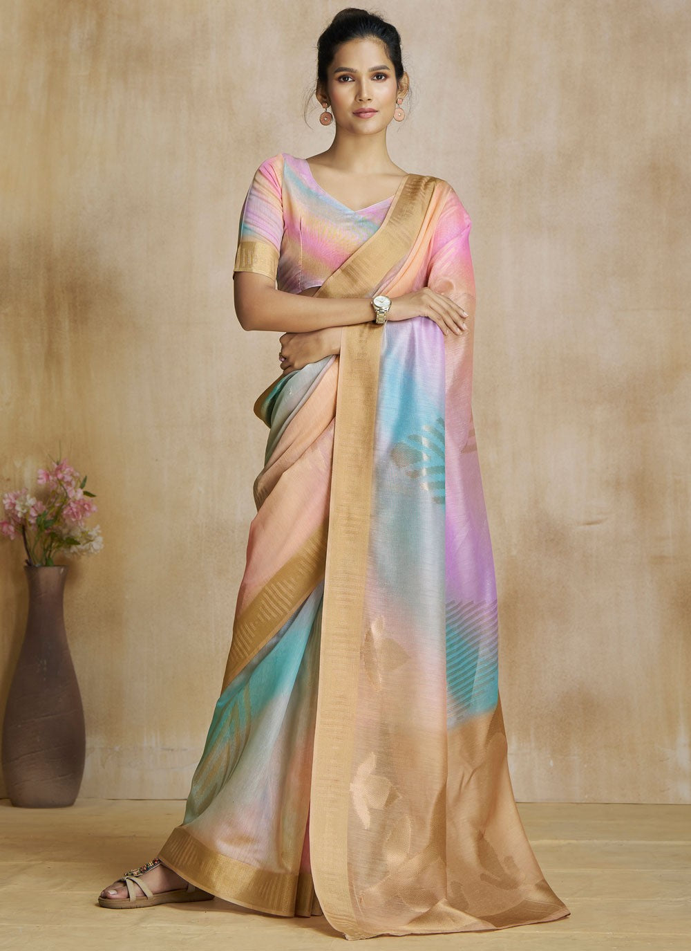 Classic Digital Print Fancy Fabric Saree - S8584