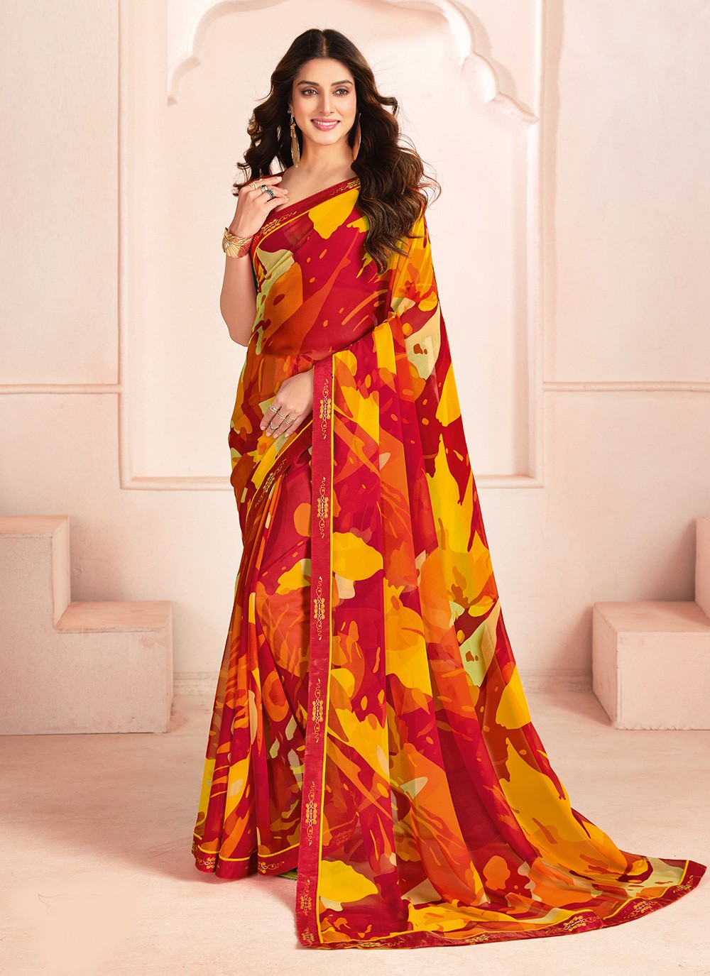 Digital Print Georgette Multi Colour Trendy Saree S15279