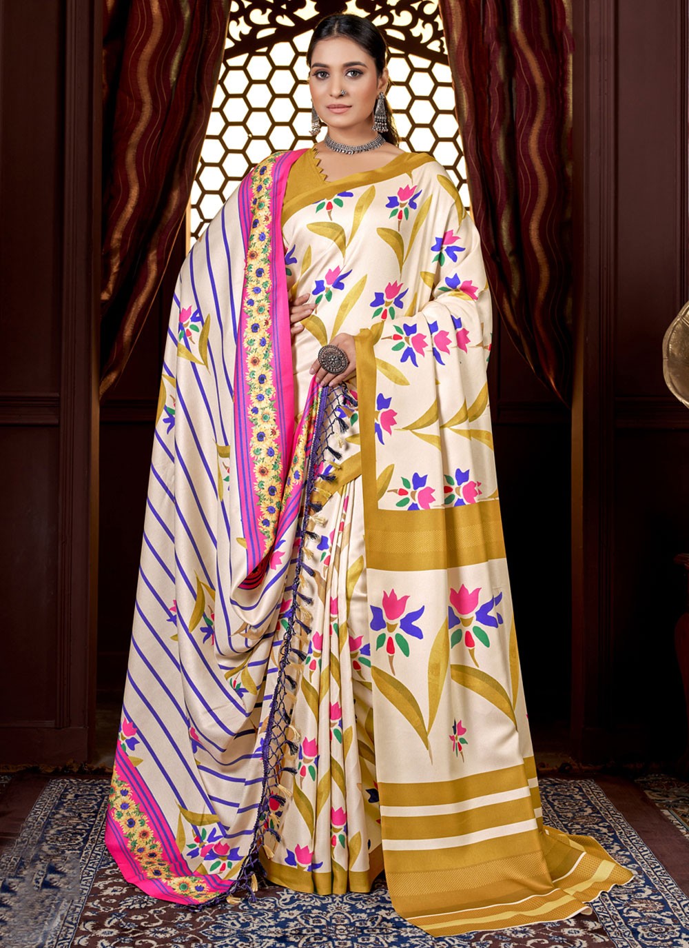 Classic Digital Print Pashmina Saree - S4246