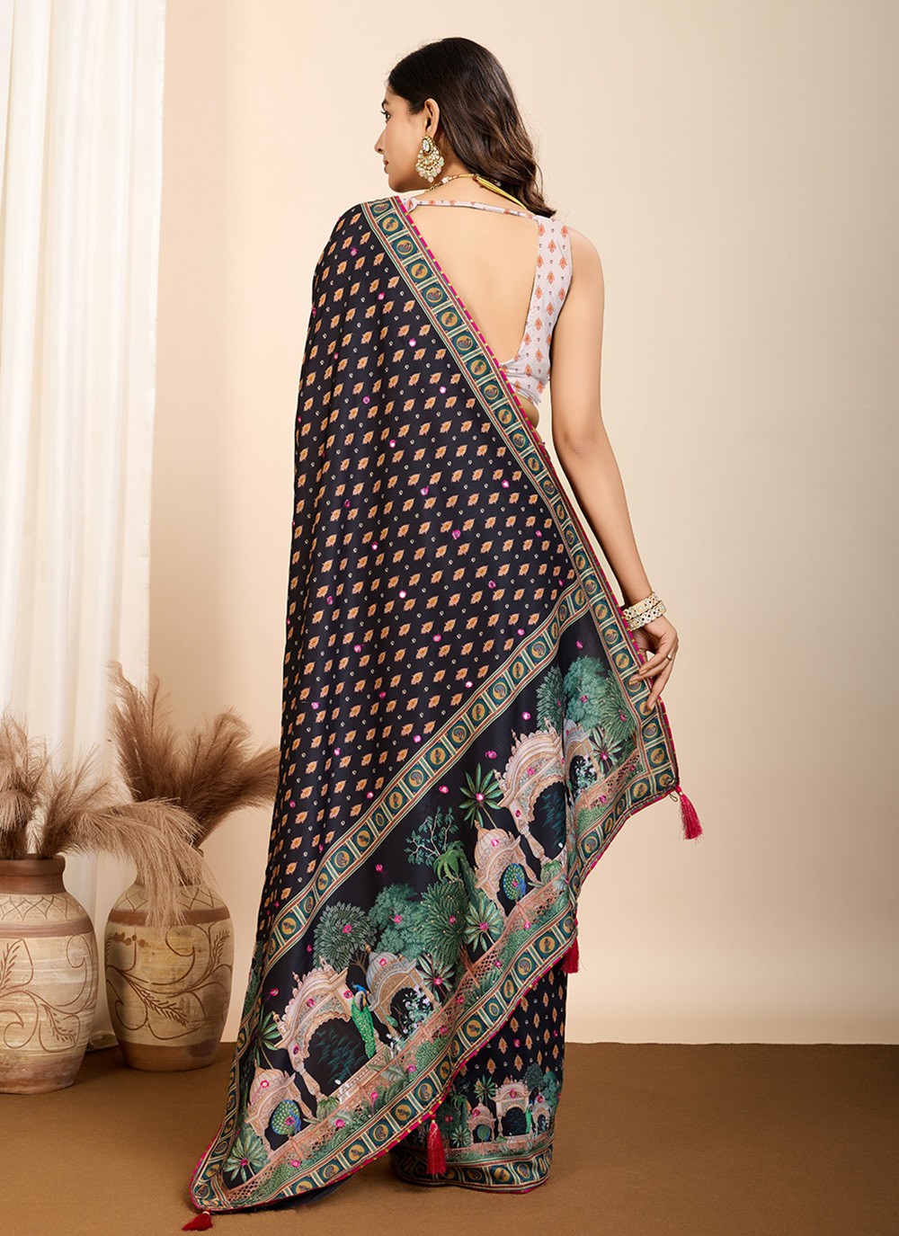 Trendy Saree Digital Print Black Cotton Saree S13536