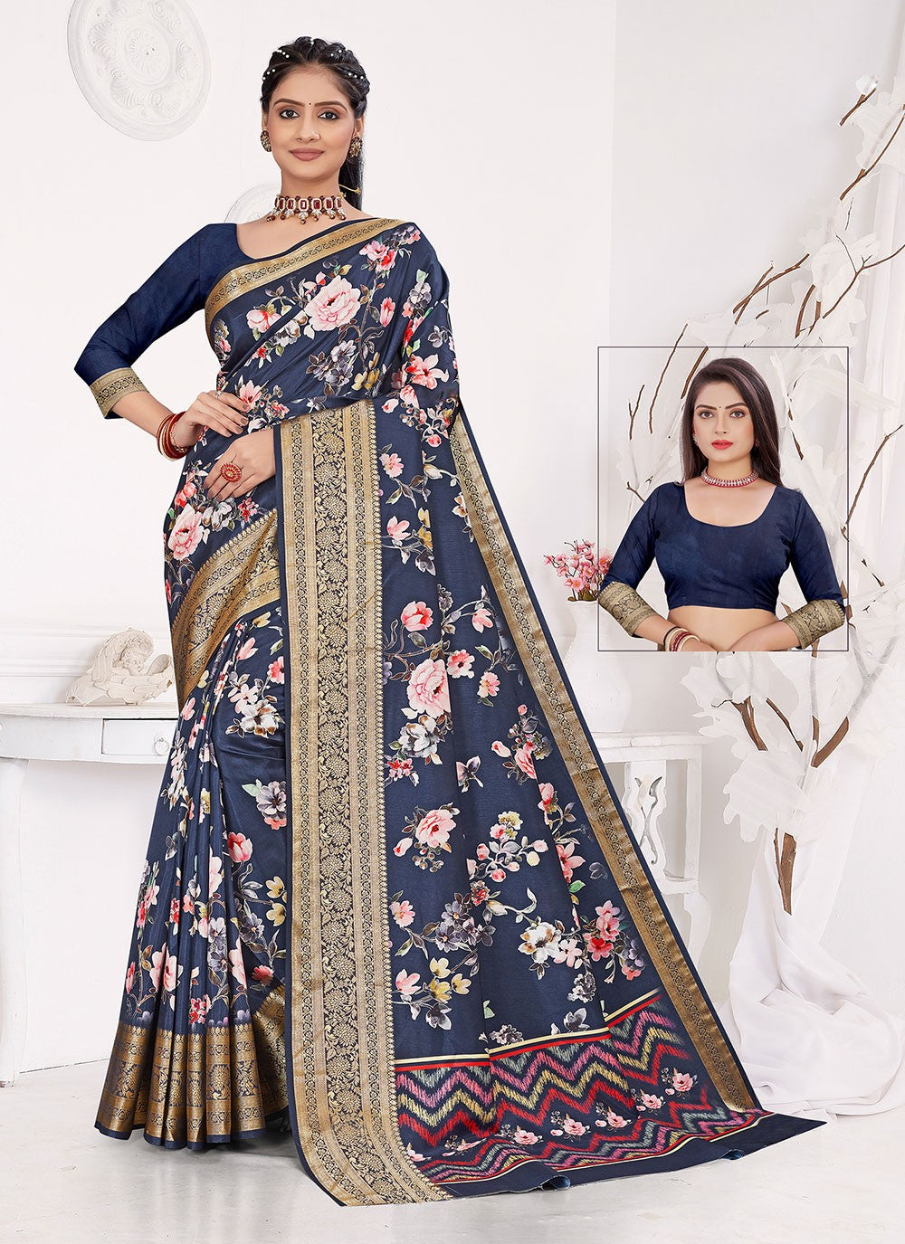Trendy Digital Print Silk Saree - S4669