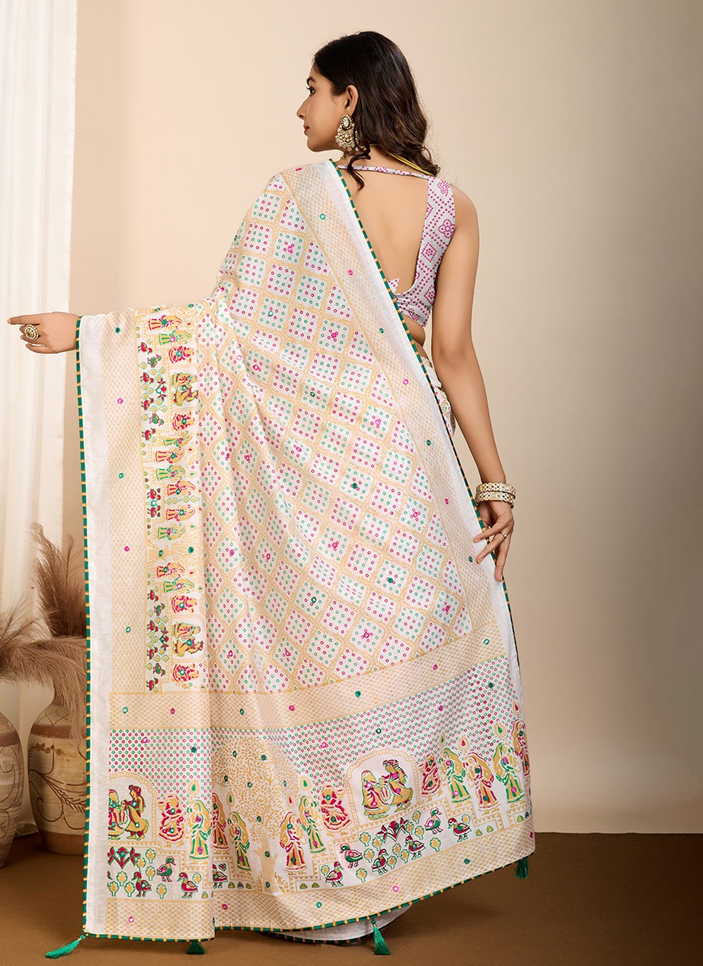 Digital Print Cotton Off White Saree S14163