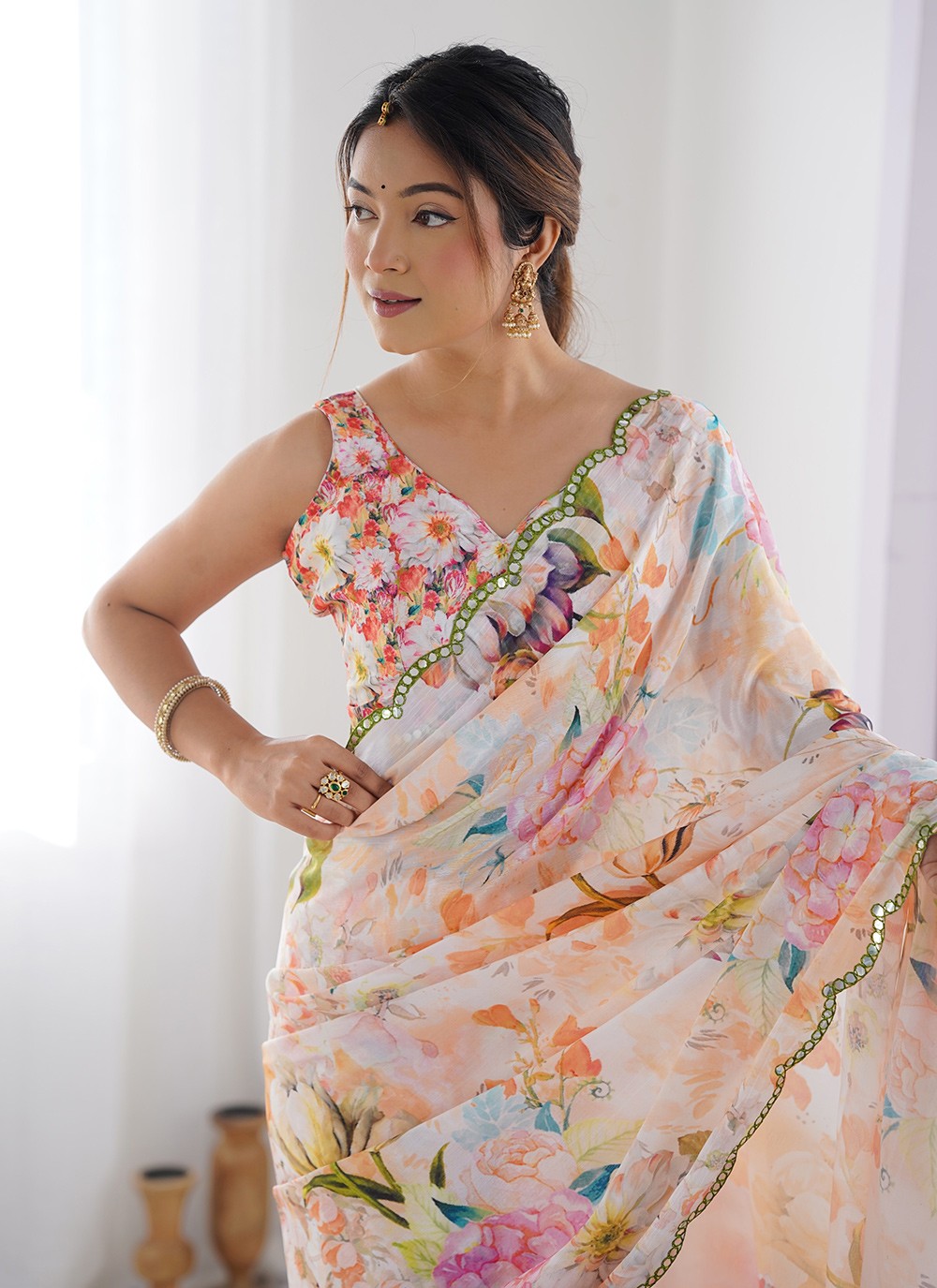 Classic Saree Digital Print Multi Colour Chinon S12398