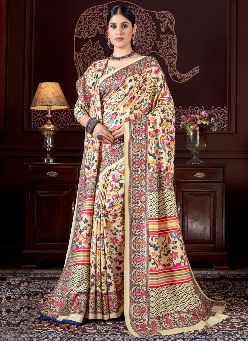 Classic Digital Print Pashmina Saree - S4246