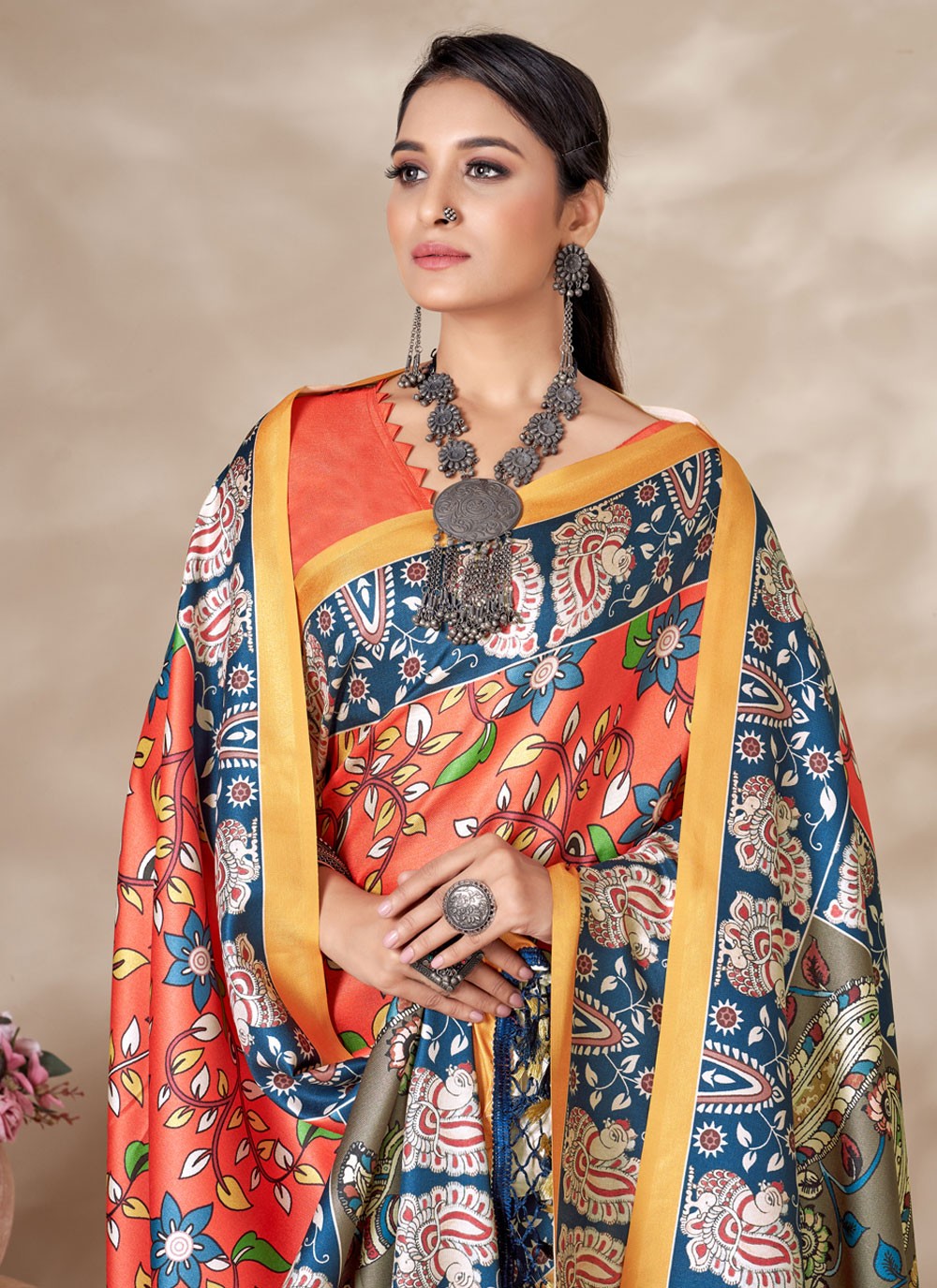 Casual Digital Print Pashmina Saree - S4281